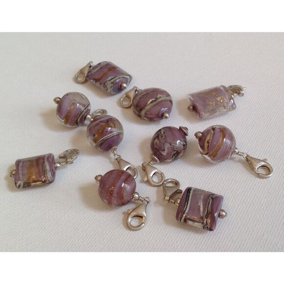 Lela Belle Hand Blown Murano Glass Beads - Set of 10 - Shades of Purple B4 - Picture 1 of 12